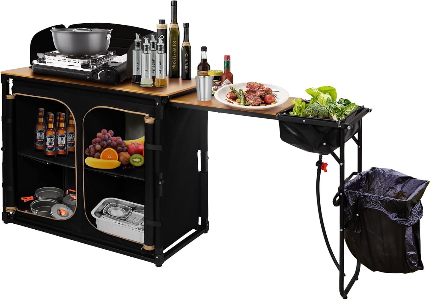 Camping Cooking Table With Windshield - Table de camping pliante en bambou