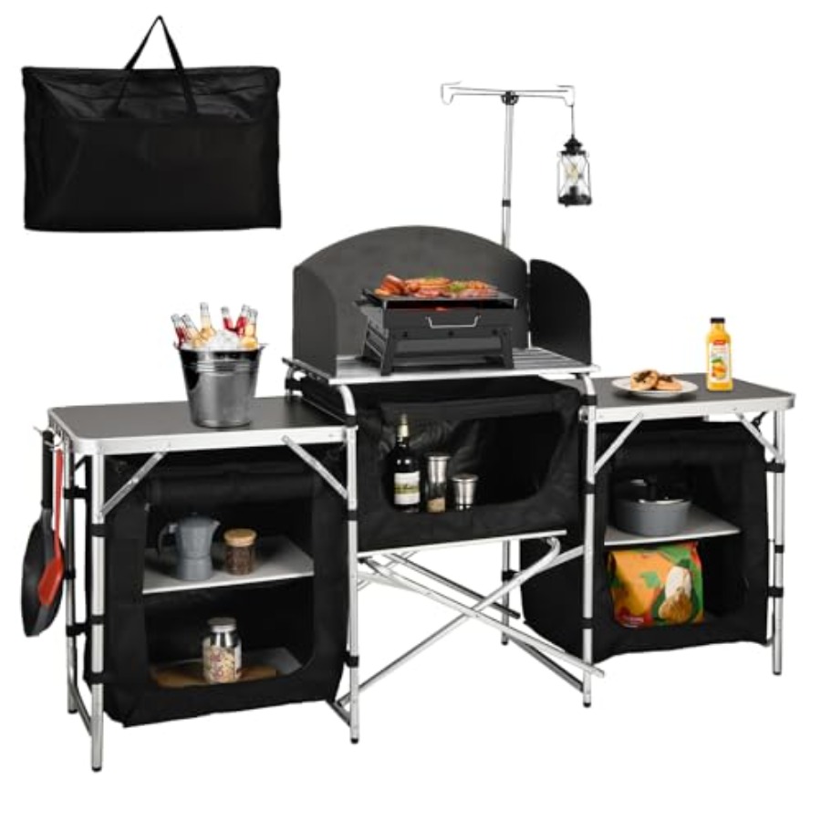 Camping Cooking Table With Windshield - Table de cuisine de camping, station
