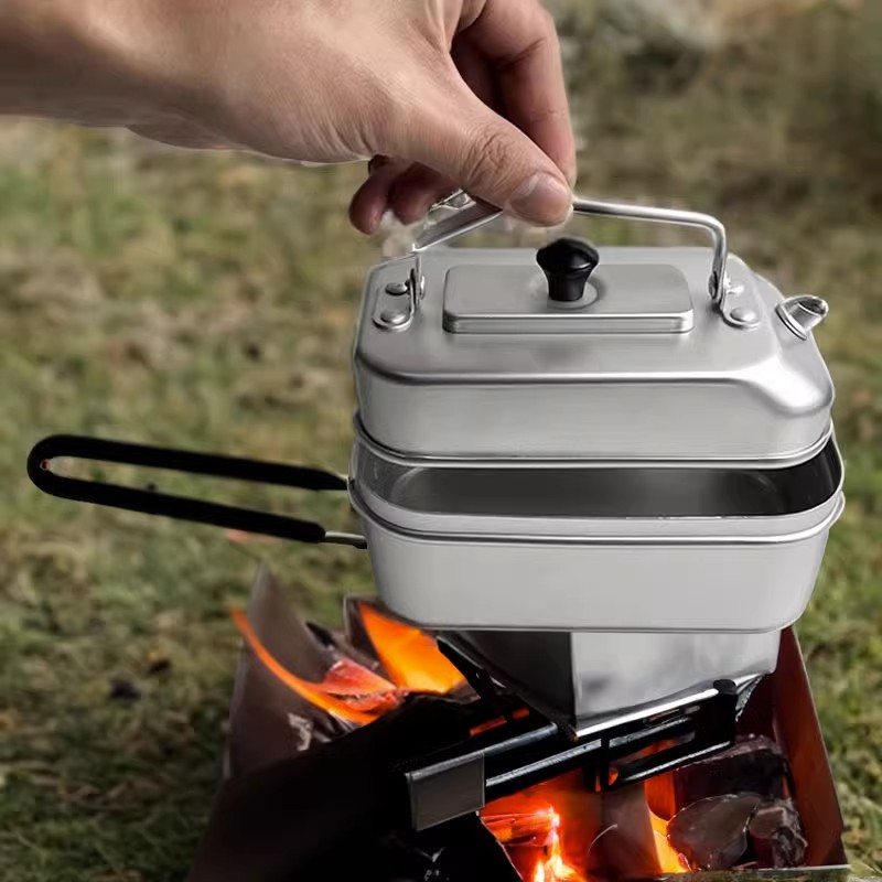 Camping Cooking Pot Stainless Steel - Bouilloire Portable Ultralégère pour Pique-Nique, Camping,