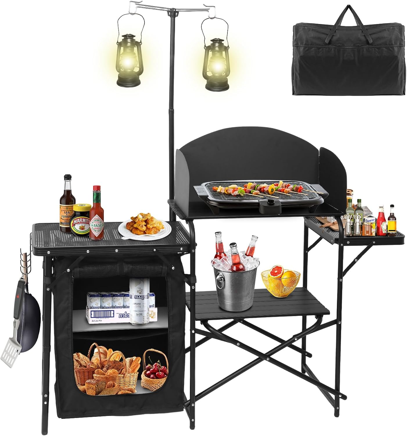 Camping Cooking Table With Windshield - Station de cuisine de camping portable