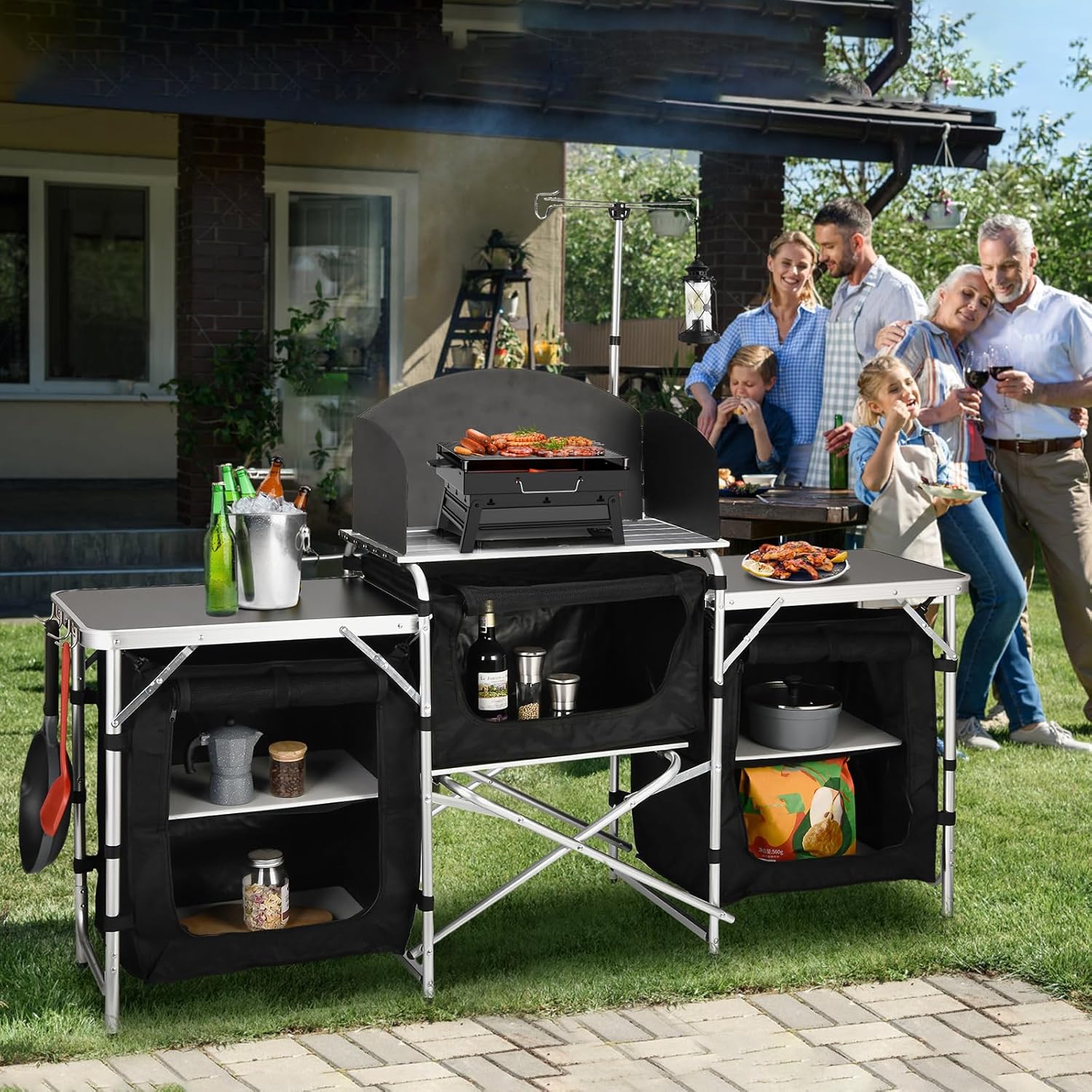 Table de cuisine pliante en al - Camping Cooking Table With Windshield avis et prix